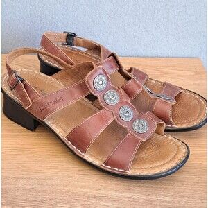 Josef Seibel Rebecca 55 Brown Leather Sandals Womens 39 8.5 Gladiator Medallion
